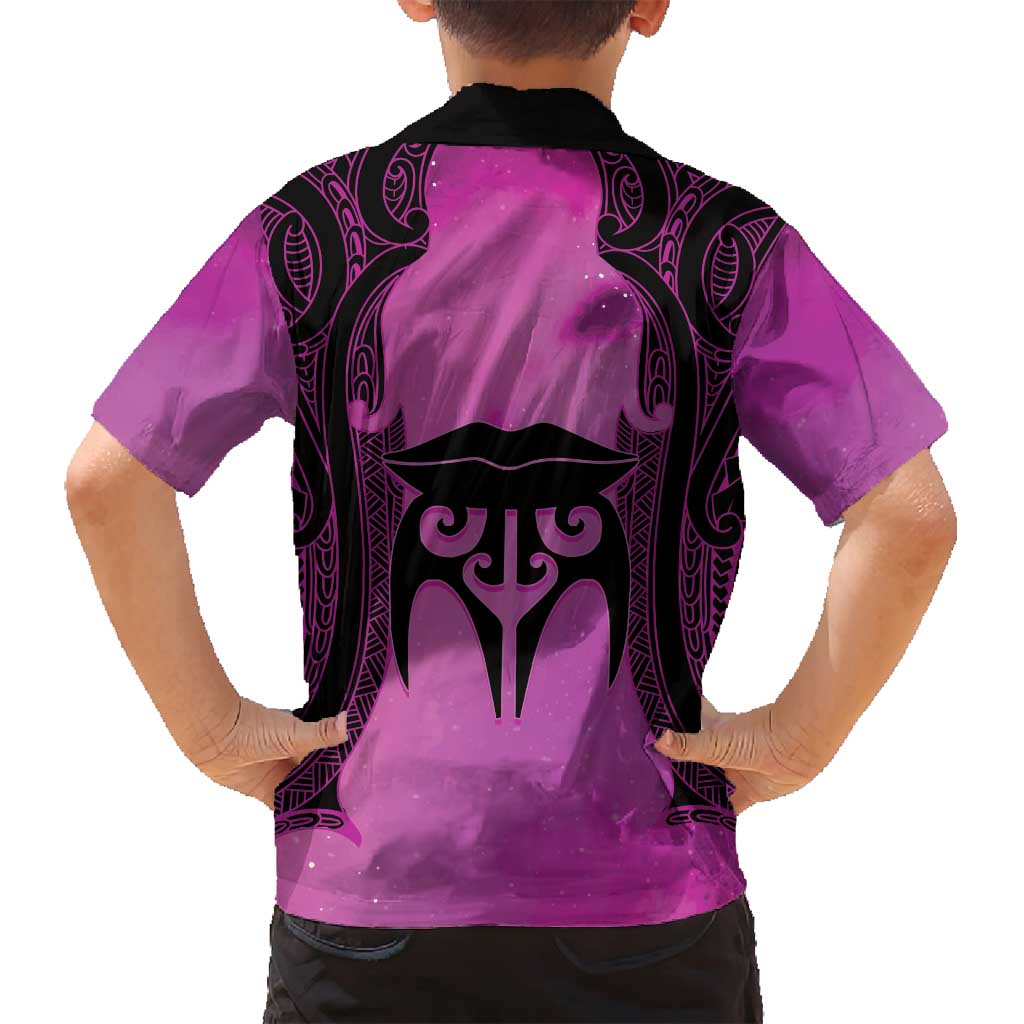 Personalised Moko Kauae New Zealand Family Matching Summer Maxi Dress and Hawaiian Shirt Maori Chin Tattoo Pink - Polynesian Pride