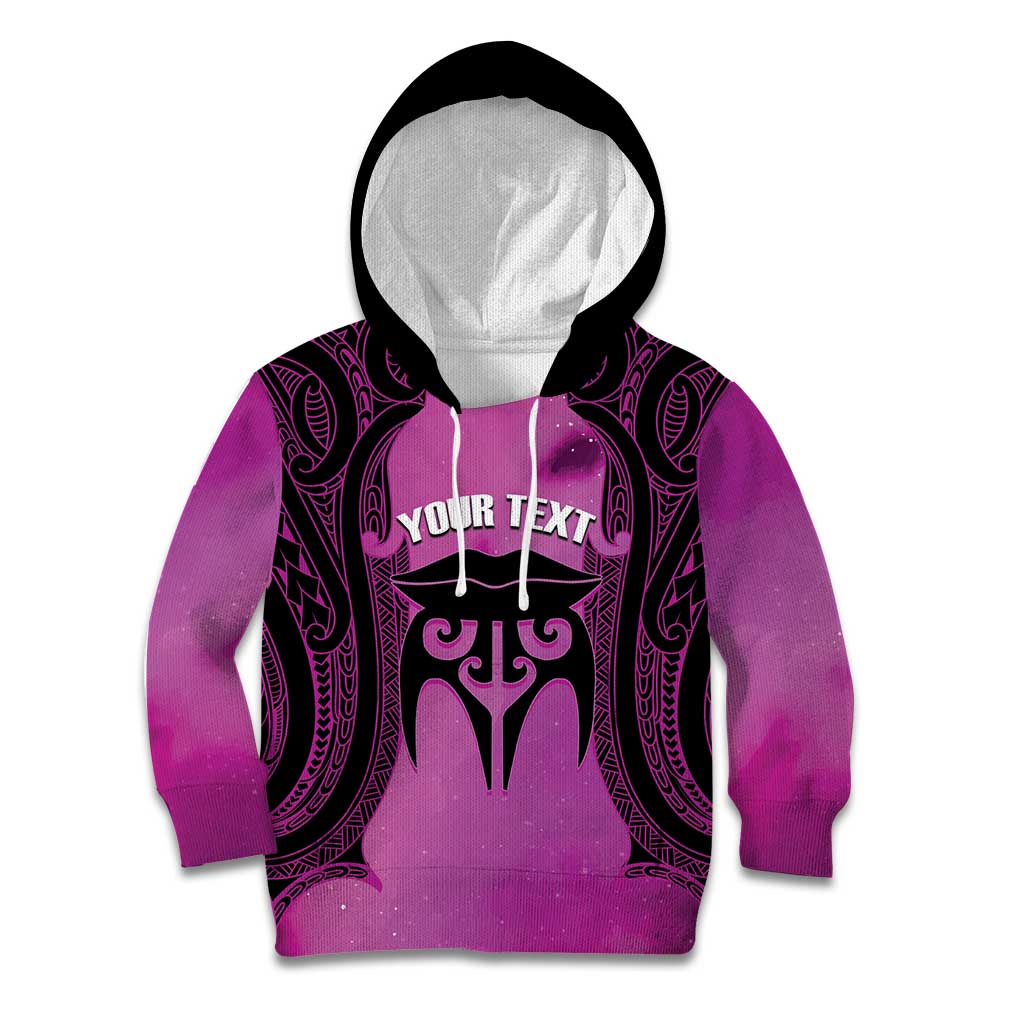 Personalised Moko Kauae New Zealand Kid Hoodie Maori Chin Tattoo Pink - Polynesian Pride