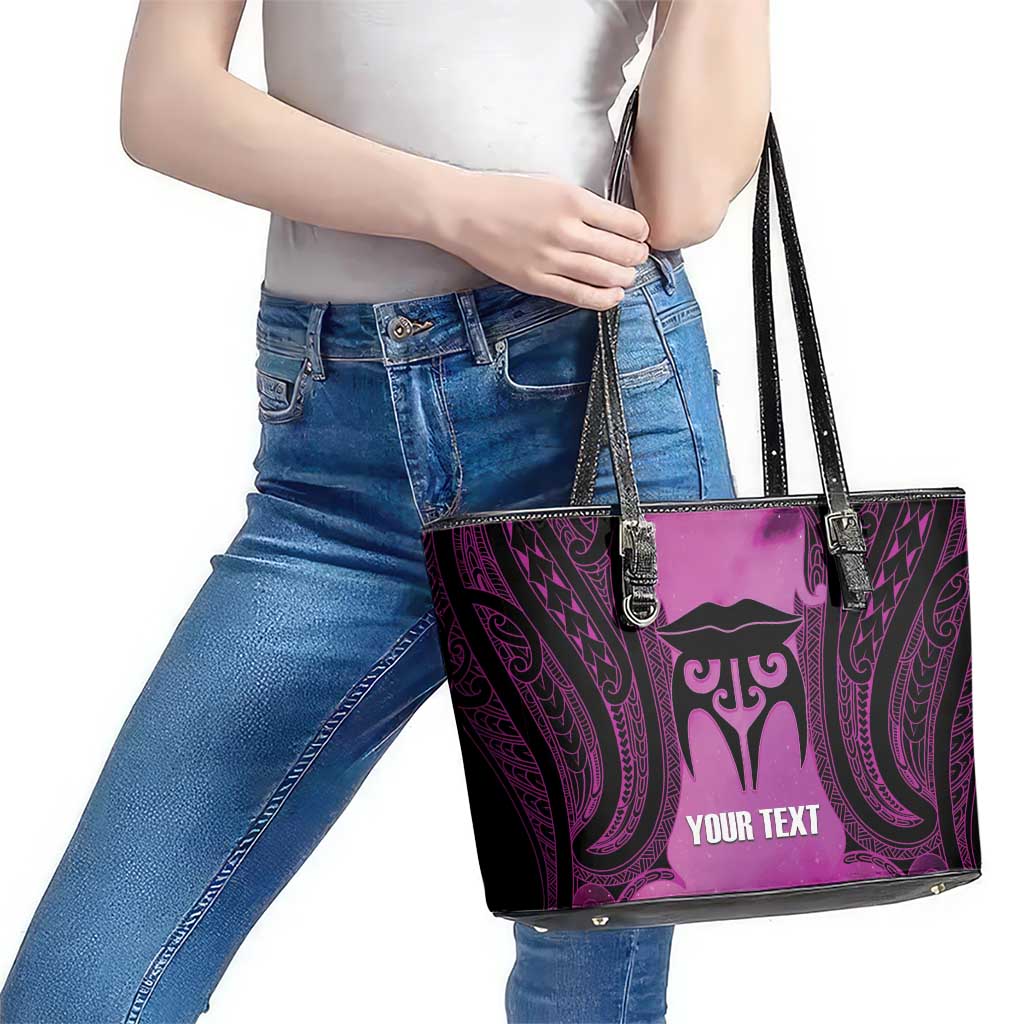Personalised Moko Kauae New Zealand Leather Tote Bag Maori Chin Tattoo Pink - Polynesian Pride