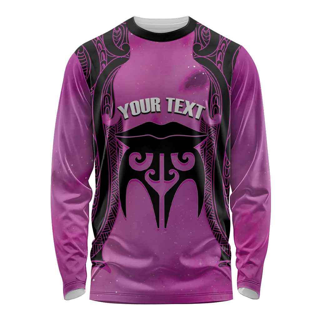 Personalised Moko Kauae New Zealand Long Sleeve Shirt Maori Chin Tattoo Pink - Polynesian Pride