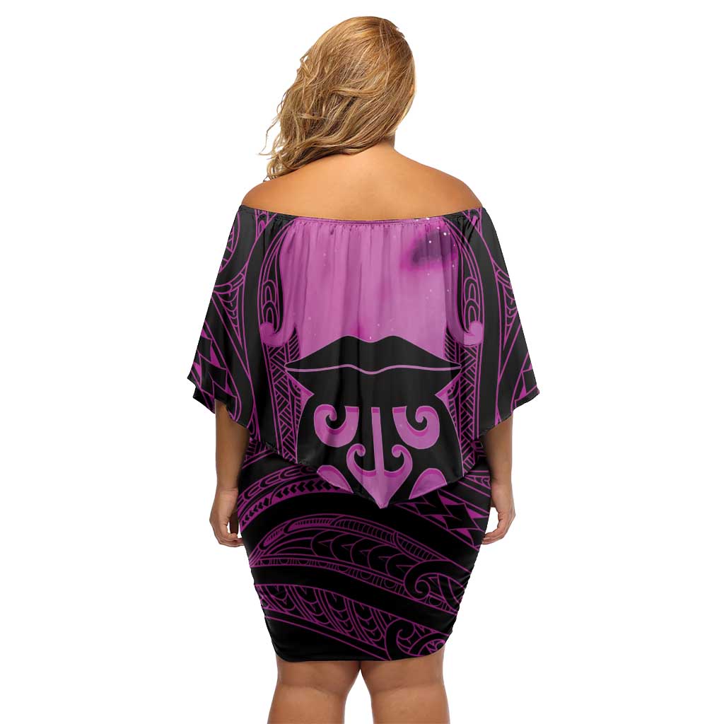 Personalised Moko Kauae New Zealand Off Shoulder Short Dress Maori Chin Tattoo Pink - Polynesian Pride