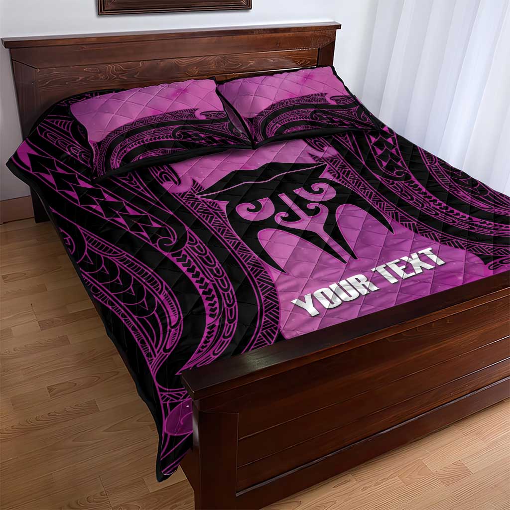Personalised Moko Kauae New Zealand Quilt Bed Set Maori Chin Tattoo Pink - Polynesian Pride