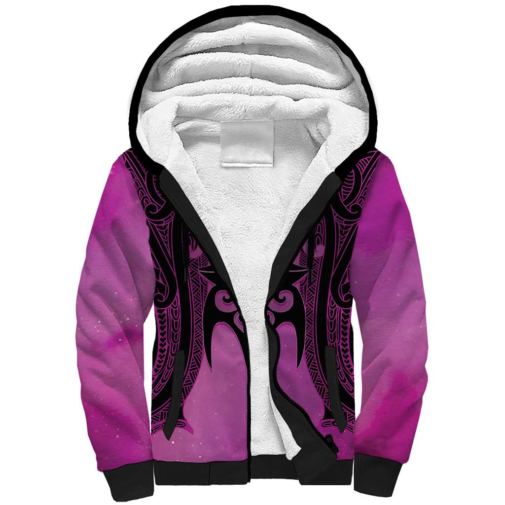 Personalised Moko Kauae New Zealand Sherpa Hoodie Maori Chin Tattoo Pink - Polynesian Pride