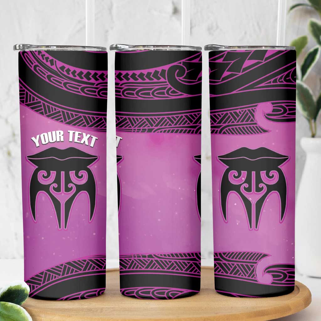 Personalised Moko Kauae New Zealand Skinny Tumbler Maori Chin Tattoo Pink - Polynesian Pride