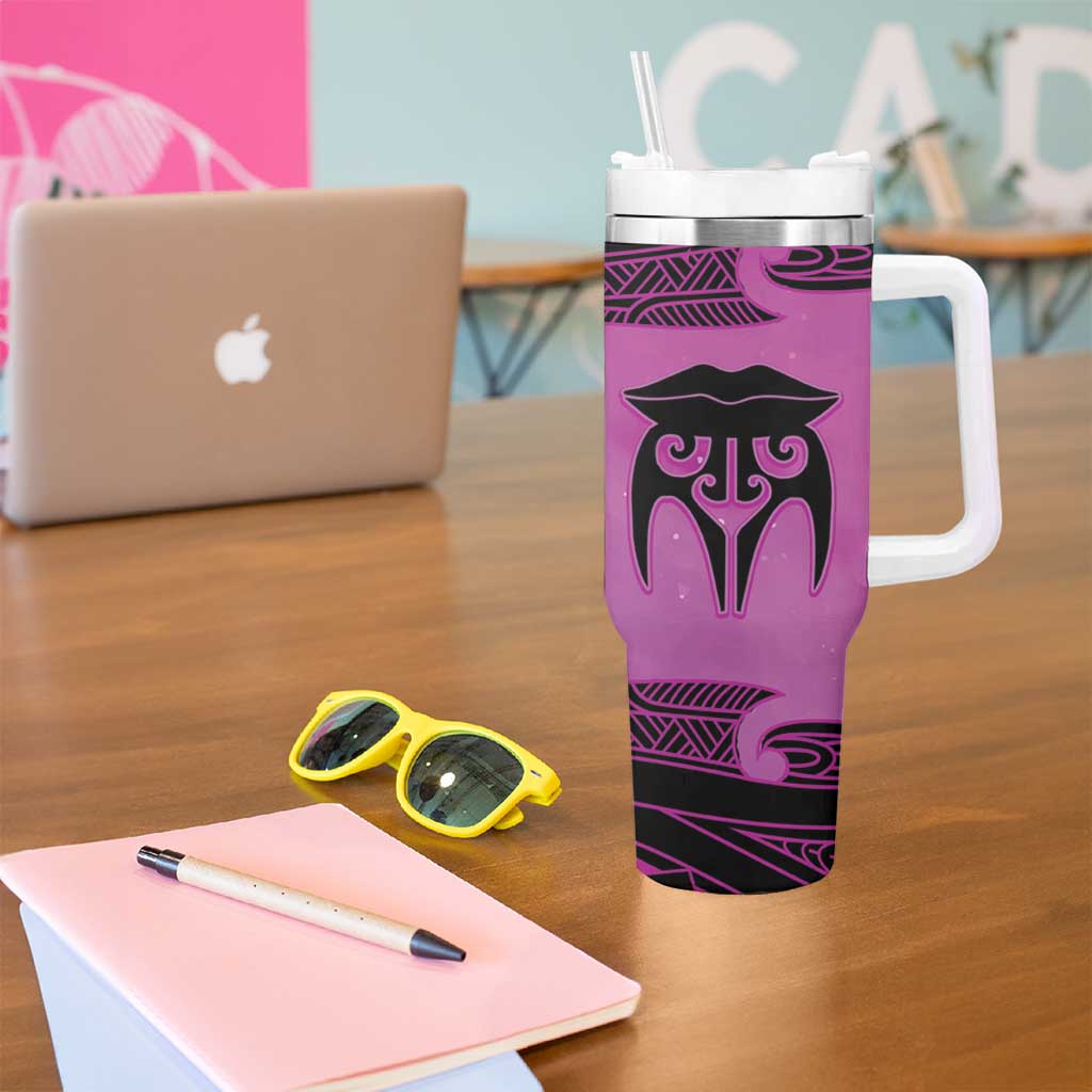 Personalised Moko Kauae New Zealand Tumbler With Handle Maori Chin Tattoo Pink - Polynesian Pride