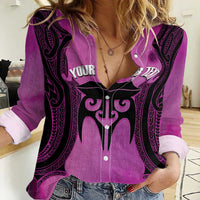 Personalised Moko Kauae New Zealand Women Casual Shirt Maori Chin Tattoo Pink - Polynesian Pride