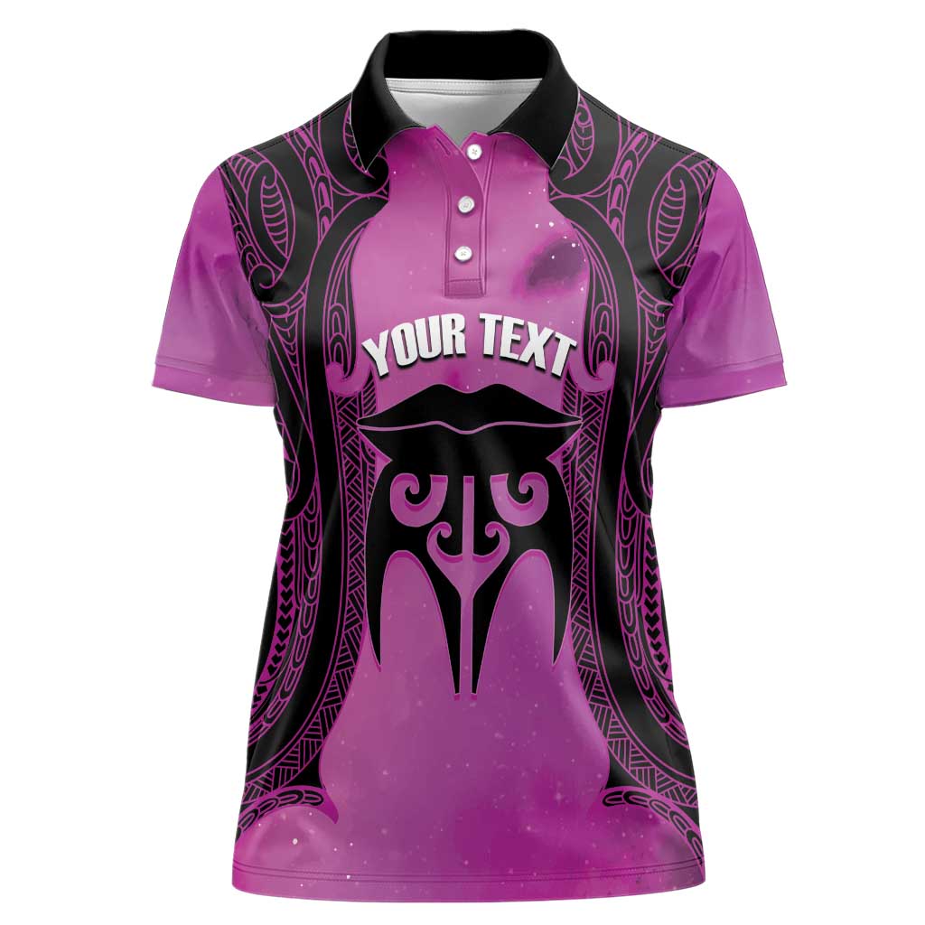 Personalised Moko Kauae New Zealand Women Polo Shirt Maori Chin Tattoo Pink - Polynesian Pride