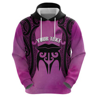 Personalised Moko Kauae New Zealand Zip Hoodie Maori Chin Tattoo Pink - Polynesian Pride