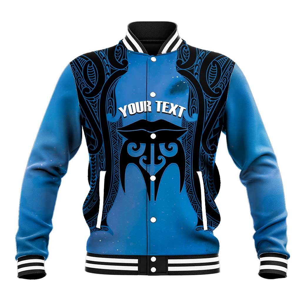 Personalised Moko Kauae New Zealand Baseball Jacket Maori Chin Tattoo Blue - Polynesian Pride