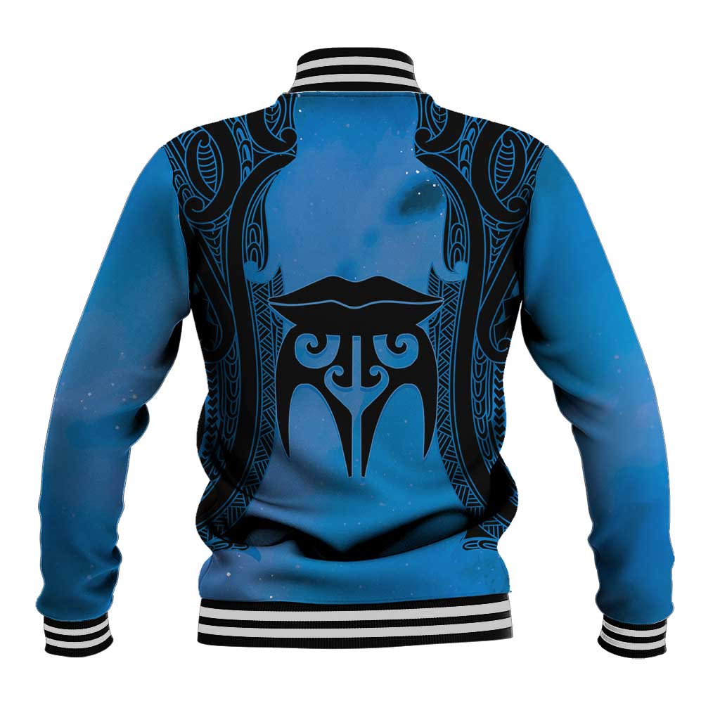 Personalised Moko Kauae New Zealand Baseball Jacket Maori Chin Tattoo Blue - Polynesian Pride