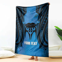 Personalised Moko Kauae New Zealand Blanket Maori Chin Tattoo Blue - Polynesian Pride