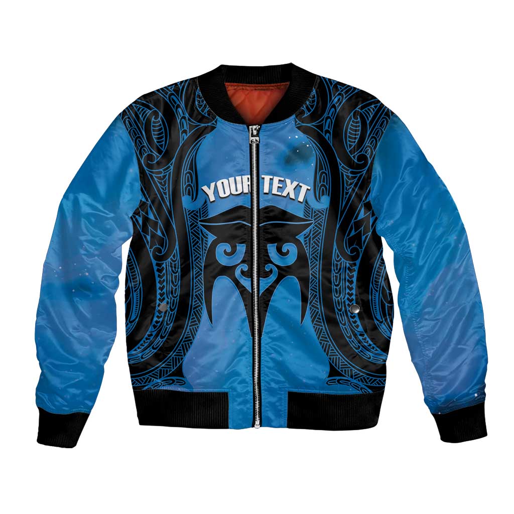 Personalised Moko Kauae New Zealand Bomber Jacket Maori Chin Tattoo Blue - Polynesian Pride