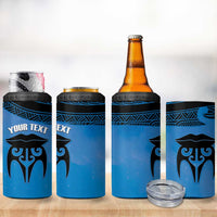 Personalised Moko Kauae New Zealand 4 in 1 Can Cooler Tumbler Maori Chin Tattoo Blue - Polynesian Pride