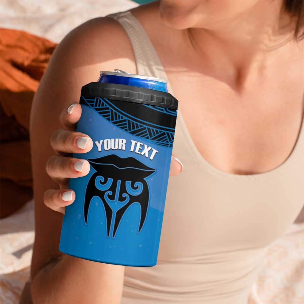 Personalised Moko Kauae New Zealand 4 in 1 Can Cooler Tumbler Maori Chin Tattoo Blue - Polynesian Pride