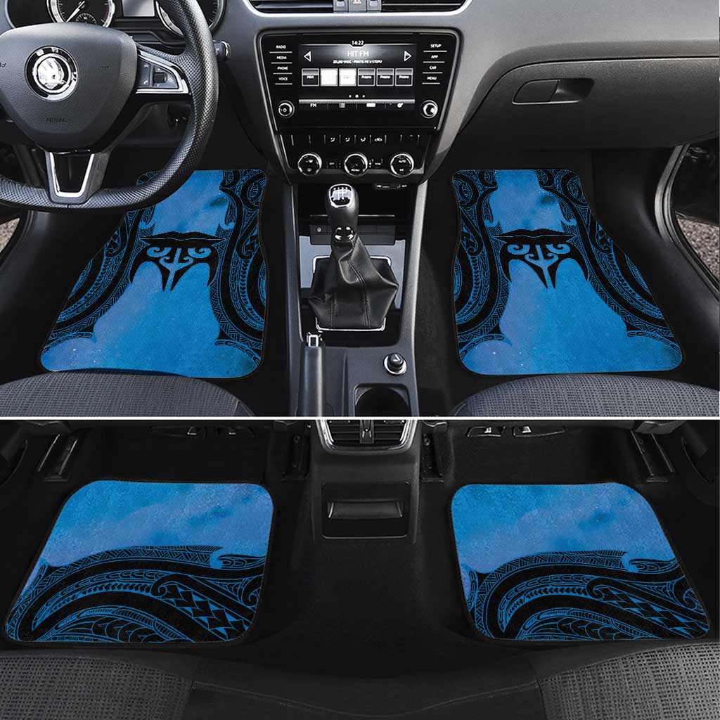Personalised Moko Kauae New Zealand Car Mats Maori Chin Tattoo Blue - Polynesian Pride