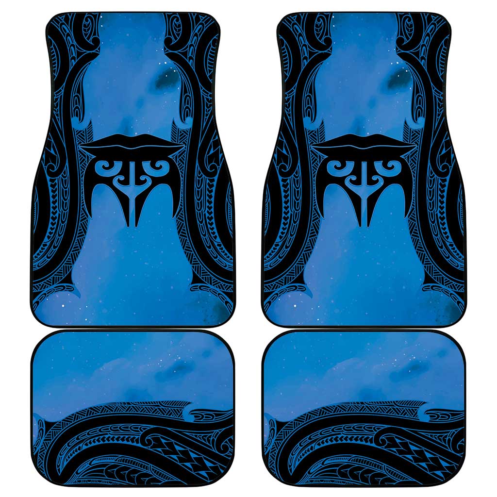 Personalised Moko Kauae New Zealand Car Mats Maori Chin Tattoo Blue - Polynesian Pride