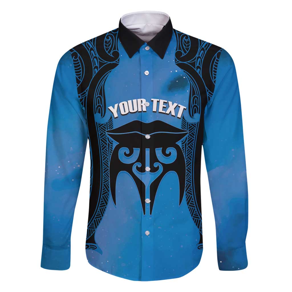 Personalised Moko Kauae New Zealand Family Matching Mermaid Dress and Hawaiian Shirt Maori Chin Tattoo Blue - Polynesian Pride