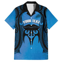 Personalised Moko Kauae New Zealand Family Matching Puletasi and Hawaiian Shirt Maori Chin Tattoo Blue - Polynesian Pride