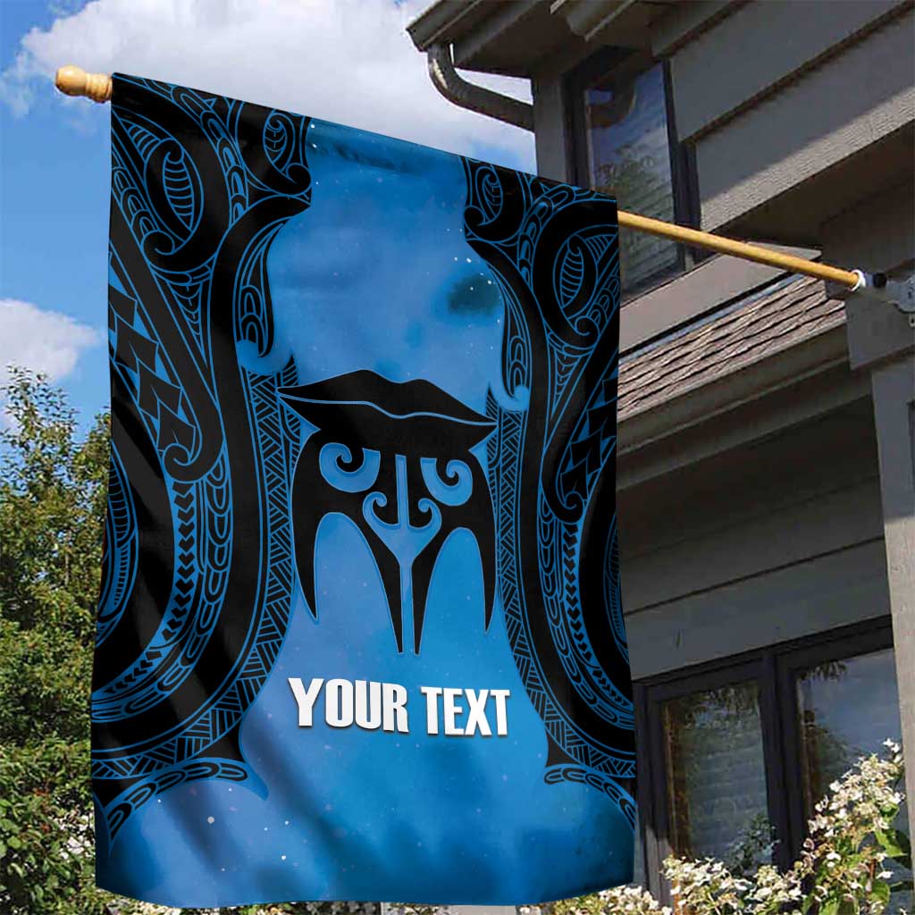 Personalised Moko Kauae New Zealand Garden Flag Maori Chin Tattoo Blue - Polynesian Pride