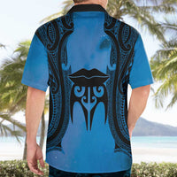 Personalised Moko Kauae New Zealand Hawaiian Shirt Maori Chin Tattoo Blue - Polynesian Pride
