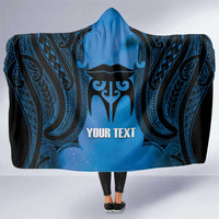 Personalised Moko Kauae New Zealand Hooded Blanket Maori Chin Tattoo Blue - Polynesian Pride