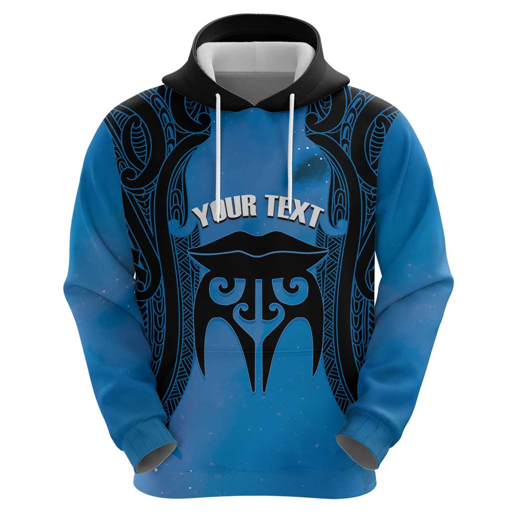 Personalised Moko Kauae New Zealand Hoodie Maori Chin Tattoo Blue - Polynesian Pride