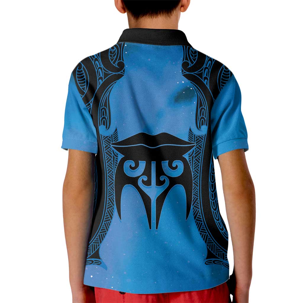 Personalised Moko Kauae New Zealand Kid Polo Shirt Maori Chin Tattoo Blue - Polynesian Pride