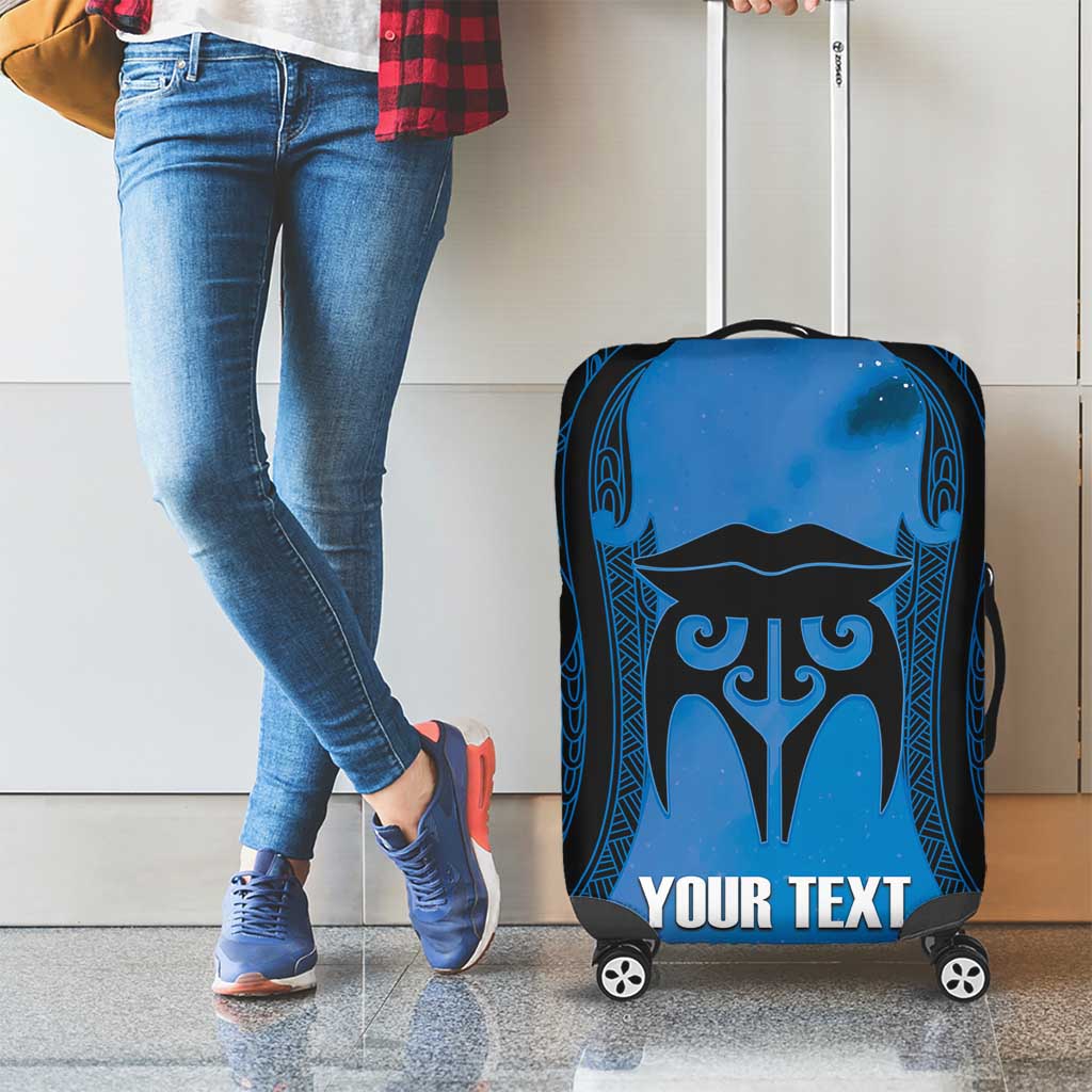 Personalised Moko Kauae New Zealand Luggage Cover Maori Chin Tattoo Blue - Polynesian Pride