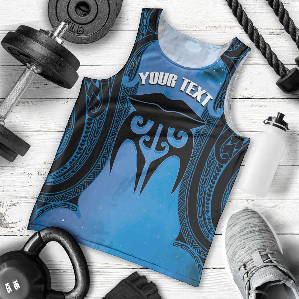 Personalised Moko Kauae New Zealand Men Tank Top Maori Chin Tattoo Blue - Polynesian Pride