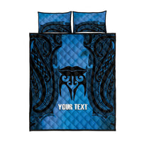 Personalised Moko Kauae New Zealand Quilt Bed Set Maori Chin Tattoo Blue - Polynesian Pride