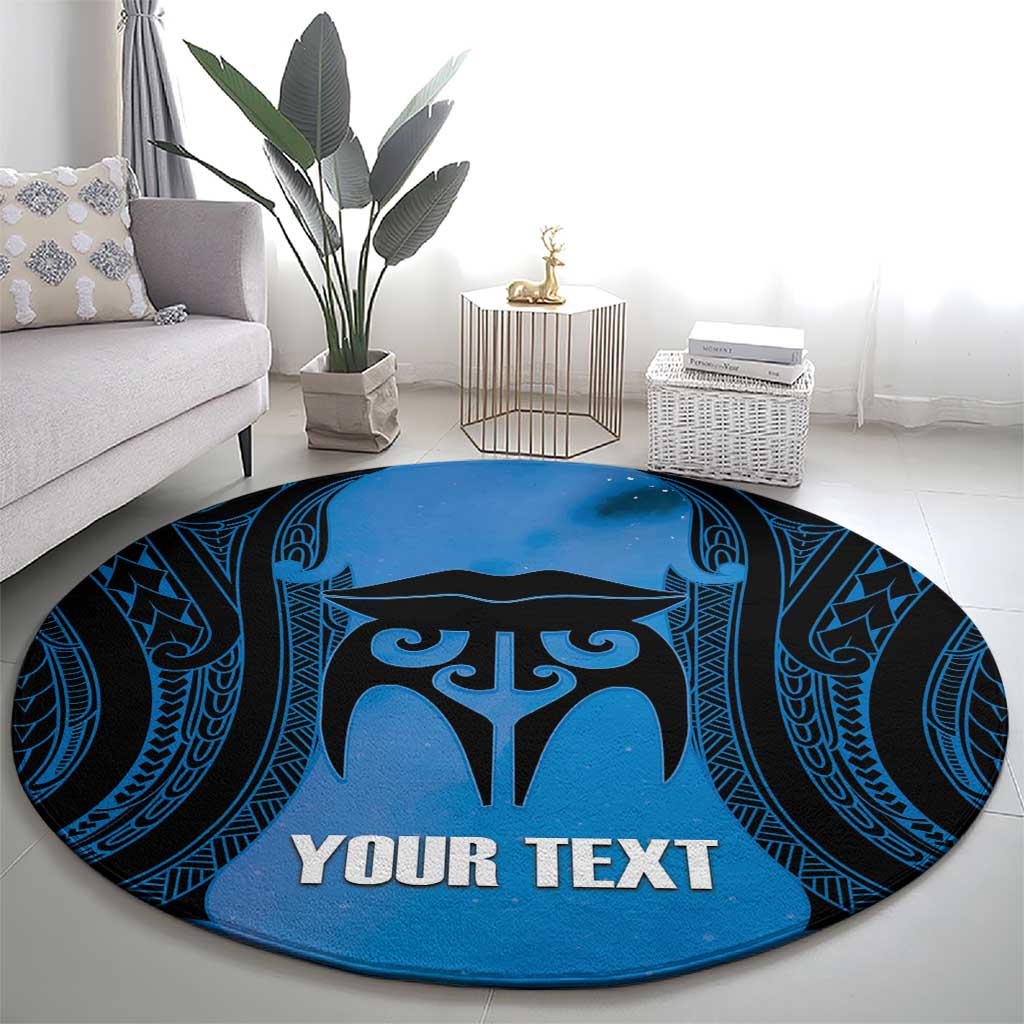 Personalised Moko Kauae New Zealand Round Carpet Maori Chin Tattoo Blue - Polynesian Pride