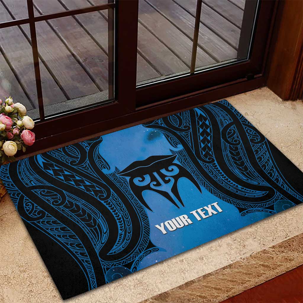 Personalised Moko Kauae New Zealand Rubber Doormat Maori Chin Tattoo Blue - Polynesian Pride