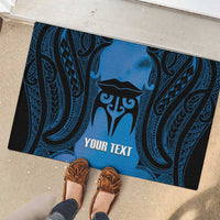 Personalised Moko Kauae New Zealand Rubber Doormat Maori Chin Tattoo Blue - Polynesian Pride