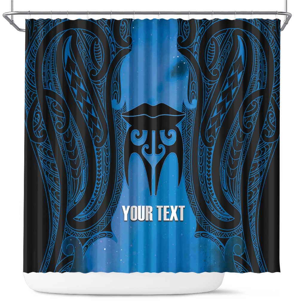 Personalised Moko Kauae New Zealand Shower Curtain Maori Chin Tattoo Blue - Polynesian Pride