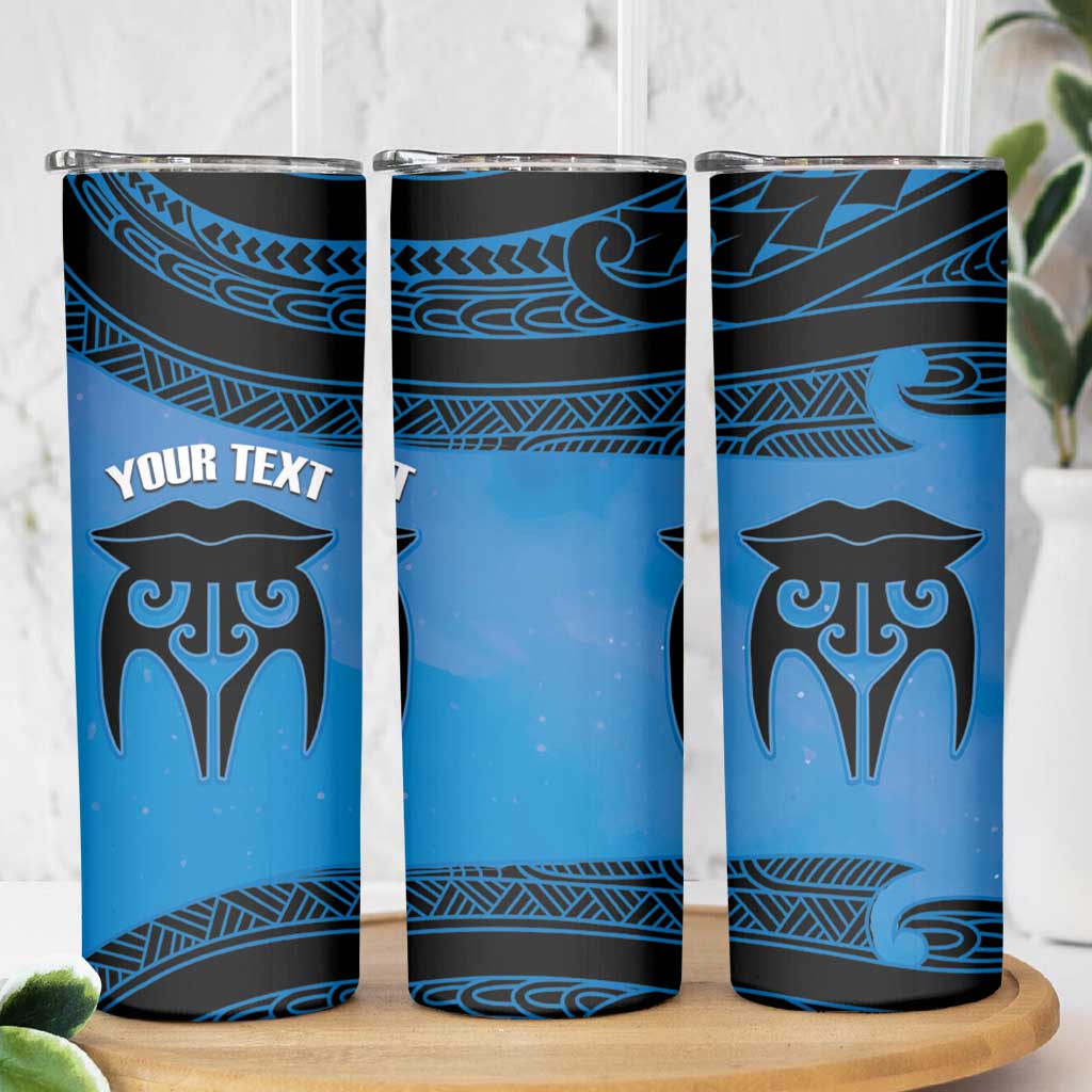 Personalised Moko Kauae New Zealand Skinny Tumbler Maori Chin Tattoo Blue - Polynesian Pride