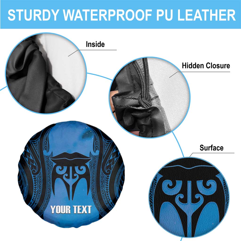 Personalised Moko Kauae New Zealand Spare Tire Cover Maori Chin Tattoo Blue - Polynesian Pride