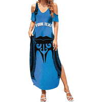 Personalised Moko Kauae New Zealand Summer Maxi Dress Maori Chin Tattoo Blue - Polynesian Pride