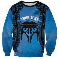 Personalised Moko Kauae New Zealand Sweatshirt Maori Chin Tattoo Blue - Polynesian Pride