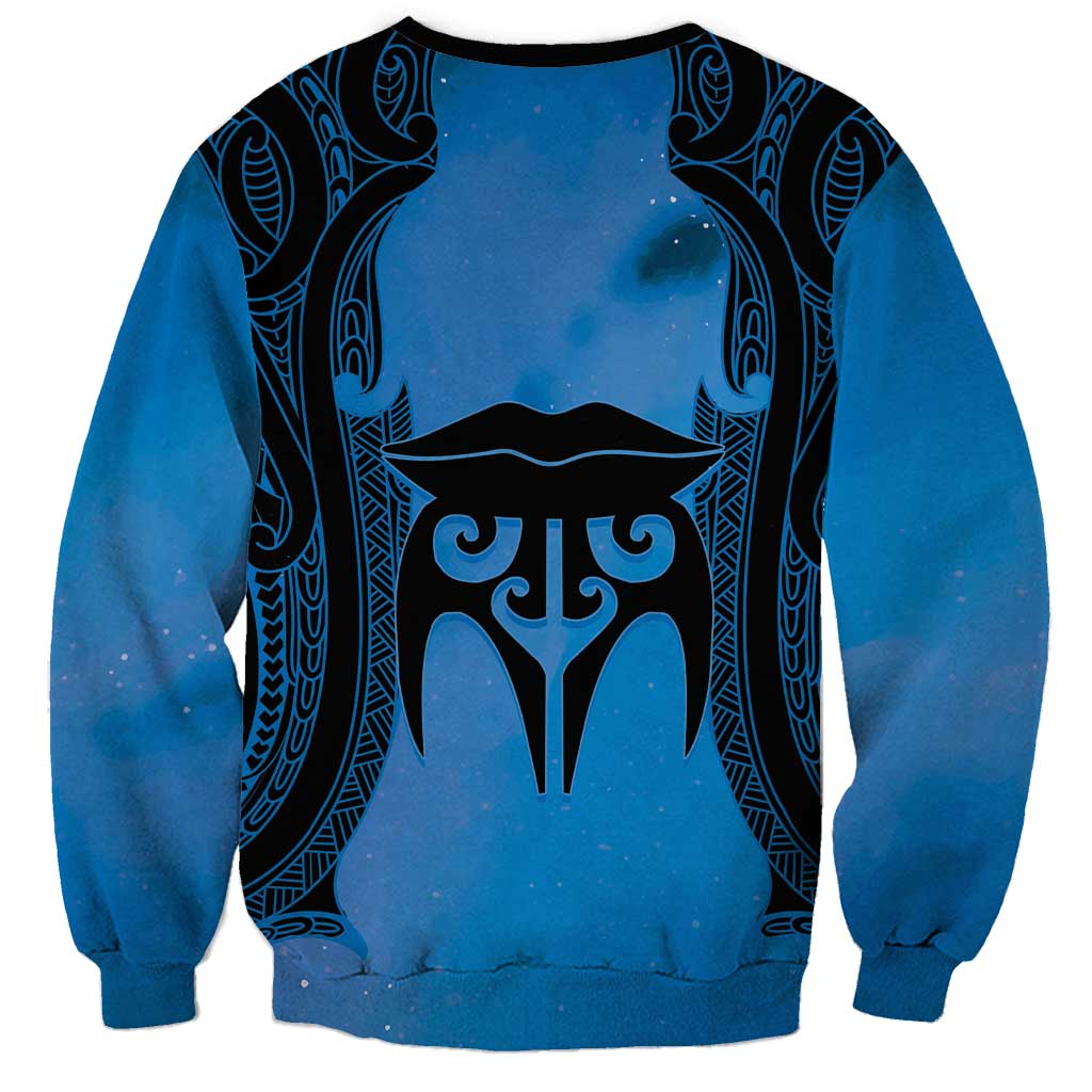 Personalised Moko Kauae New Zealand Sweatshirt Maori Chin Tattoo Blue - Polynesian Pride