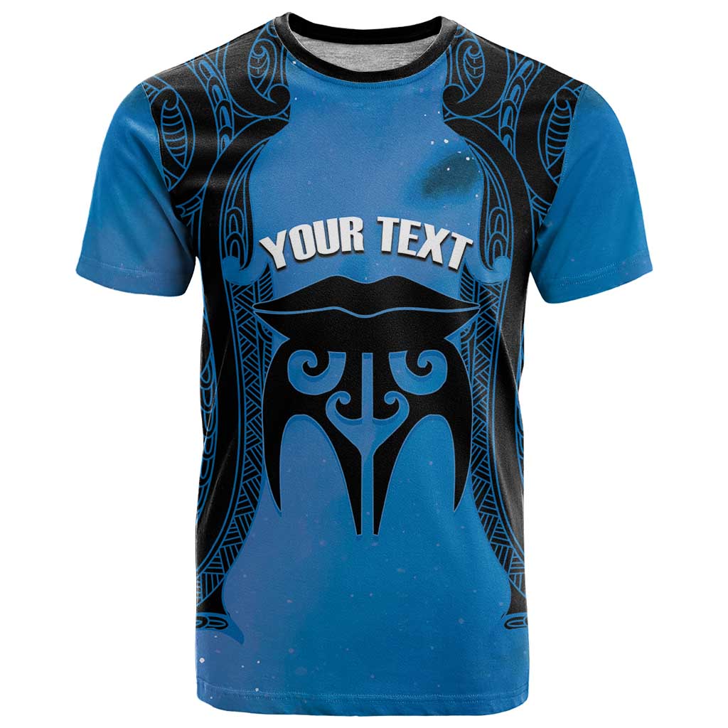 Personalised Moko Kauae New Zealand T Shirt Maori Chin Tattoo Blue - Polynesian Pride