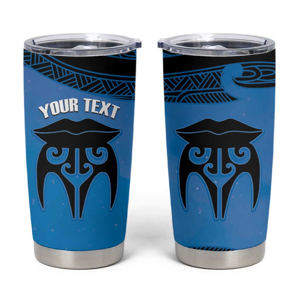 Personalised Moko Kauae New Zealand Tumbler Cup Maori Chin Tattoo Blue - Polynesian Pride