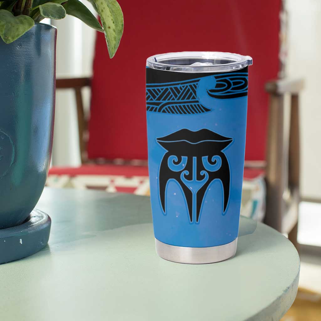 Personalised Moko Kauae New Zealand Tumbler Cup Maori Chin Tattoo Blue - Polynesian Pride