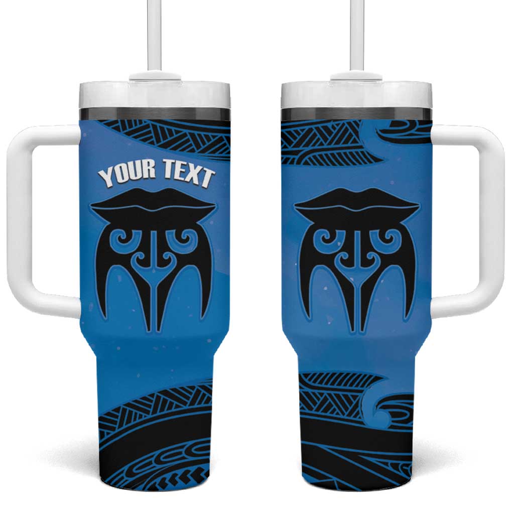 Personalised Moko Kauae New Zealand Tumbler With Handle Maori Chin Tattoo Blue - Polynesian Pride