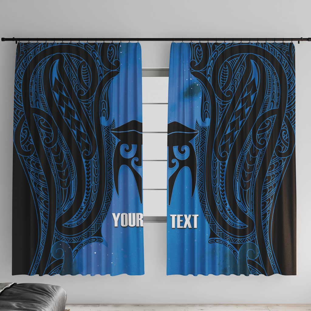 Personalised Moko Kauae New Zealand Window Curtain Maori Chin Tattoo Blue - Polynesian Pride