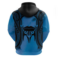 Personalised Moko Kauae New Zealand Zip Hoodie Maori Chin Tattoo Blue - Polynesian Pride