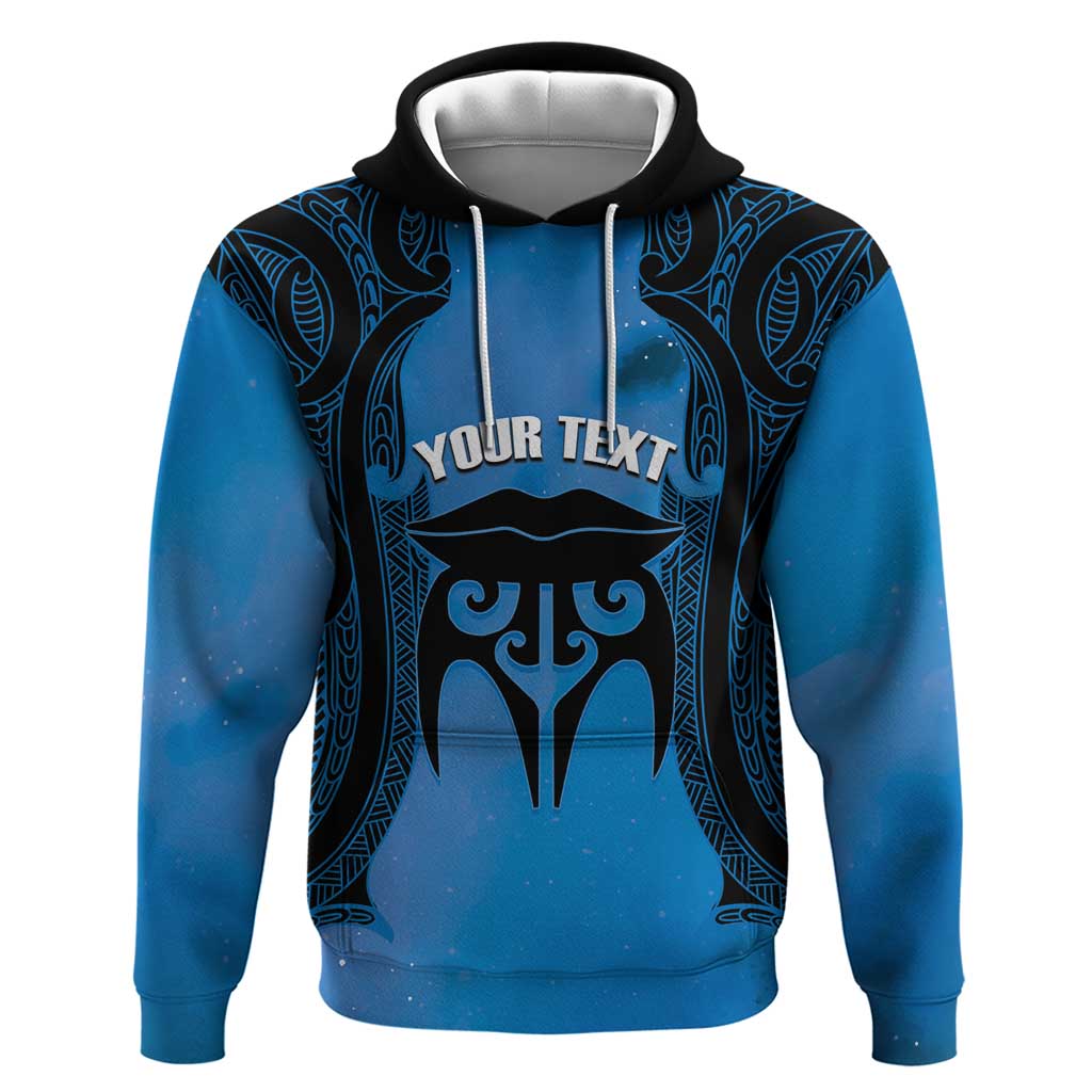 Personalised Moko Kauae New Zealand Zip Hoodie Maori Chin Tattoo Blue - Polynesian Pride