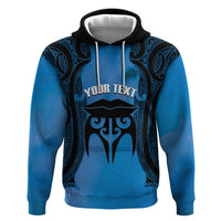 Personalised Moko Kauae New Zealand Zip Hoodie Maori Chin Tattoo Blue - Polynesian Pride