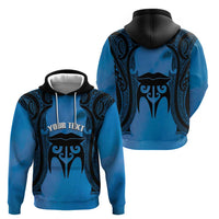 Personalised Moko Kauae New Zealand Zip Hoodie Maori Chin Tattoo Blue - Polynesian Pride