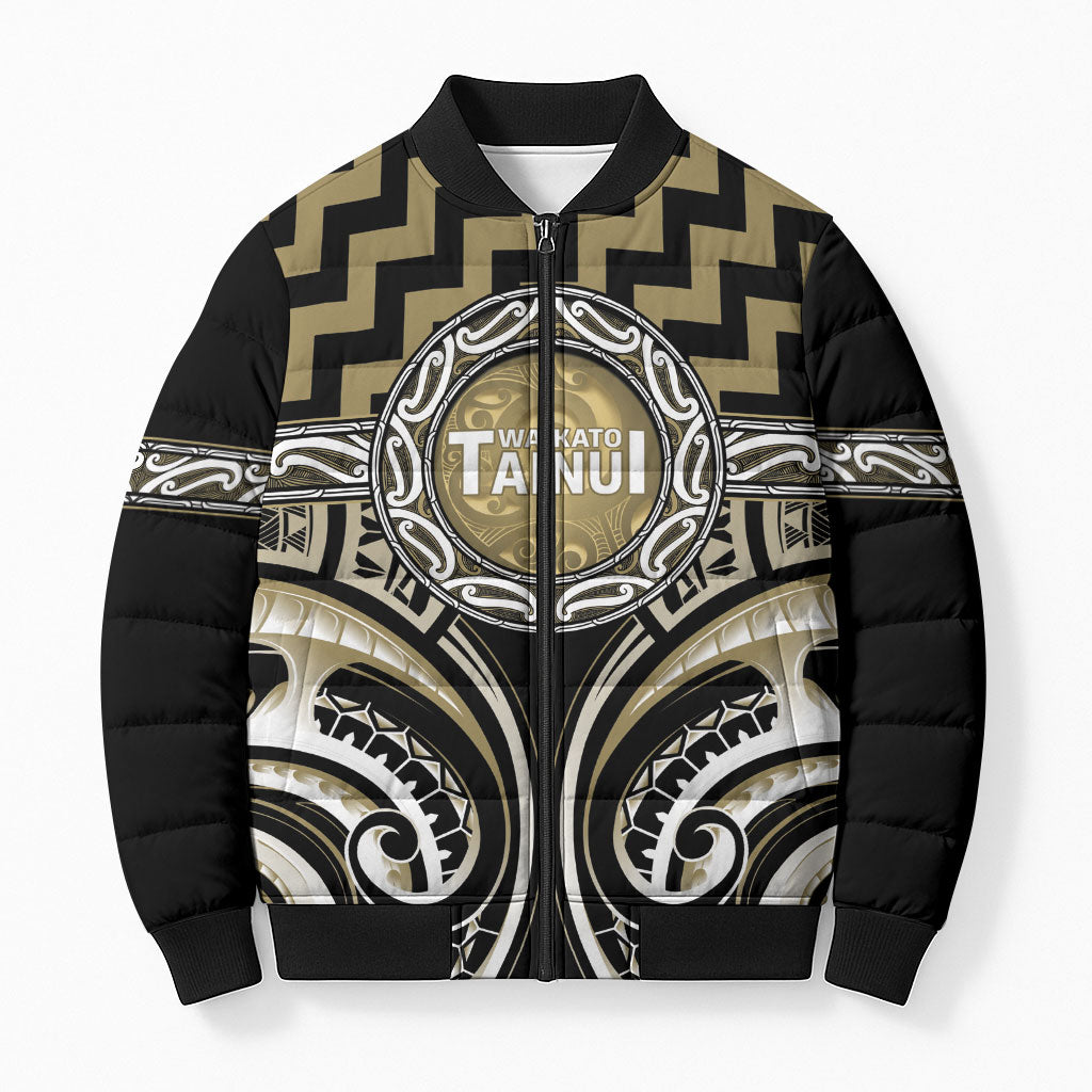 Aotearoa Waikato Tainui Personalised Bomber Puffer Jacket Maori Iwi Poutama Puhoro Tattoo LT14 Unisex Old Yellow - Polynesian Pride