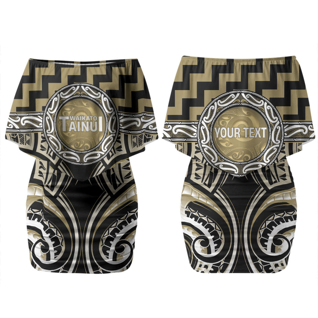 Aotearoa Waikato Tainui Personalised Couples Matching Off Shoulder Short Dress and Hawaiian Shirt Maori Iwi Poutama Puhoro Tattoo LT14 - Polynesian Pride